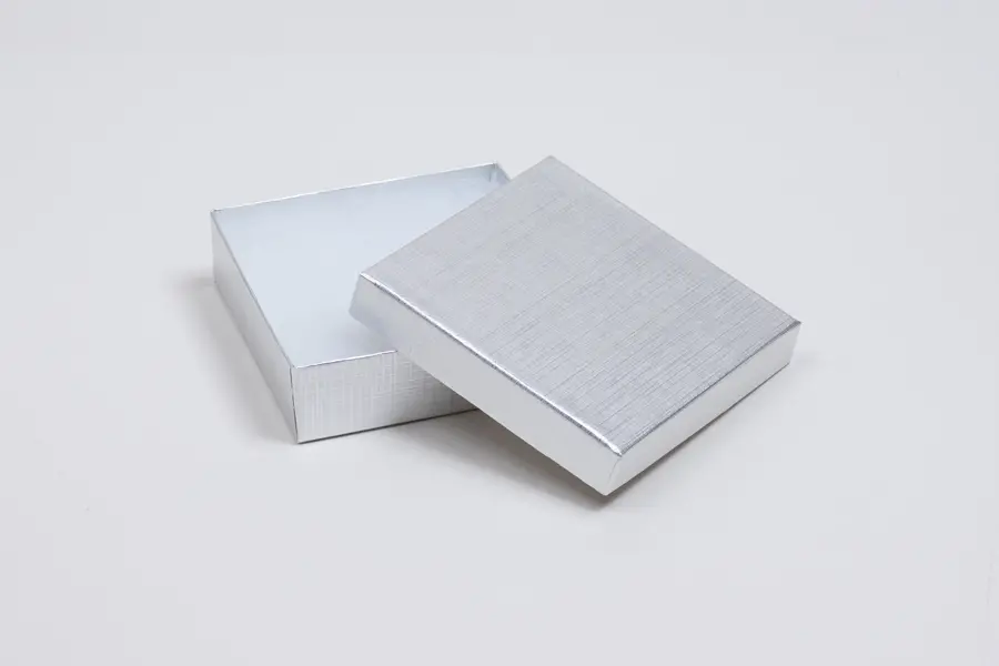 3-1/2L x 3-1/2W x 1H, Textured Two-Piece Jewelry Boxes, Silver Linen