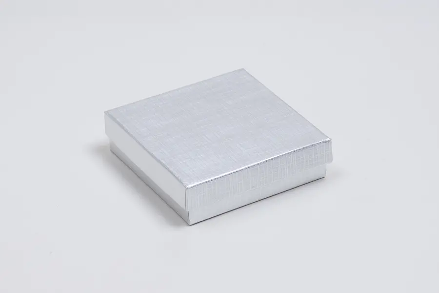 3-1/2L x 3-1/2W x 1H, Textured Two-Piece Jewelry Boxes, Silver Linen
