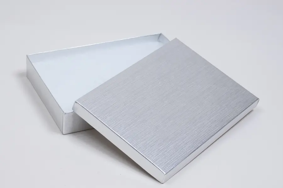 8L x 5-1/2W x 1-1/4H, Textured Two-Piece Jewelry Boxes, Silver Linen