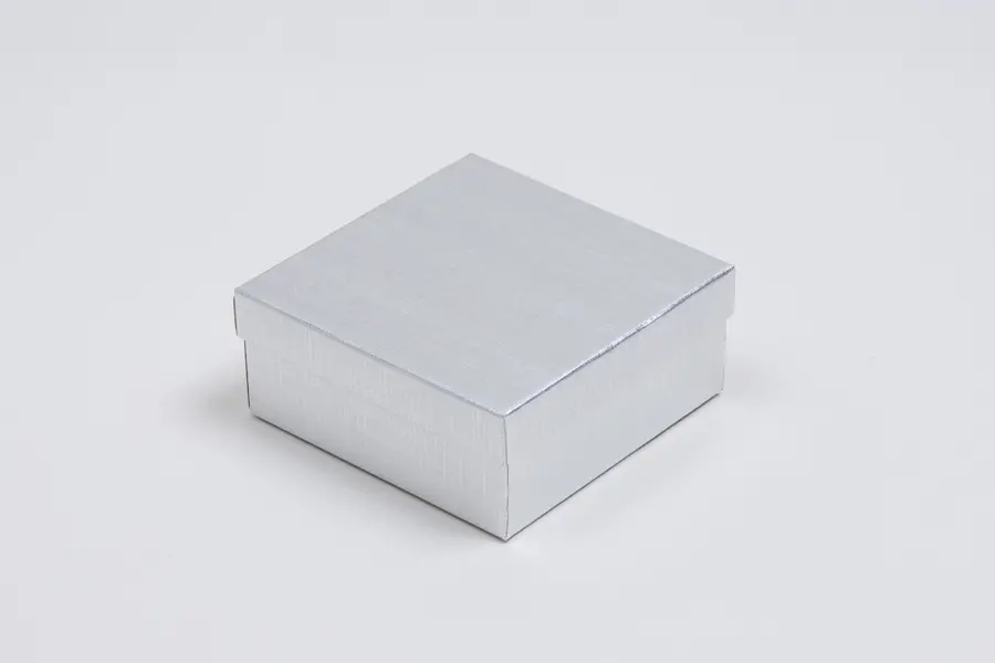 3-1/2L x 3-1/2W x 1-1/2H, Textured Two-Piece Jewelry Boxes, Silver Linen