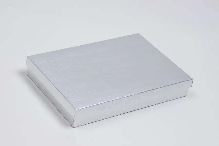 8L x 5-1/2W x 1-1/4H, Textured Two-Piece Jewelry Boxes, Silver Linen