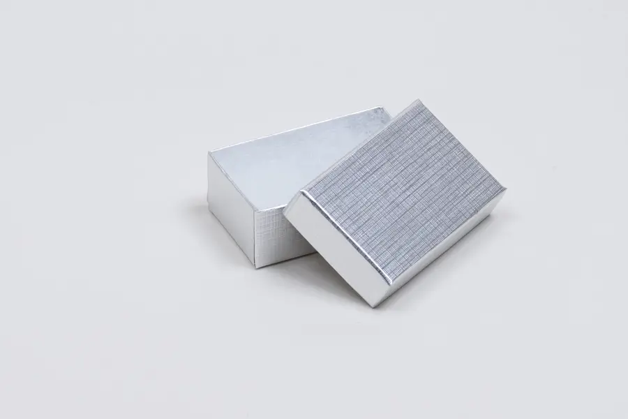 1-1/2L x 2-1/2W x 7/8H, Textured Two-Piece Jewelry Boxes, Silver Linen