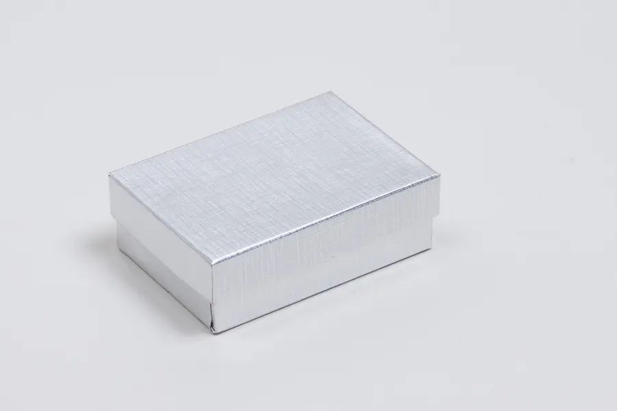 1-1/2L x 2-1/2W x 7/8H, Textured Two-Piece Jewelry Boxes, Silver Linen
