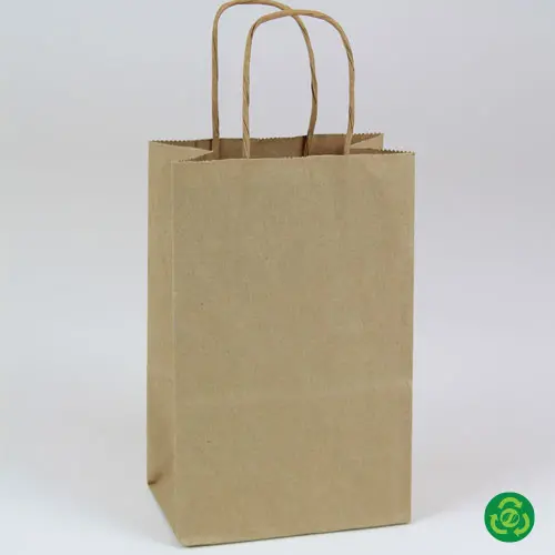 5-1/4W x 3-1/2D x 8-1/2H, Brown Kraft Paper Bags with Twisted Paper Handle