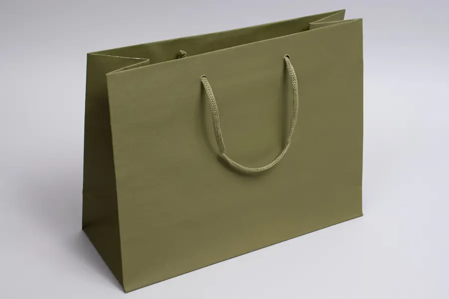 16W x 6D x 12H, Matte Gaia Eurotote Bags with Paper Rope Handles, Olive Green
