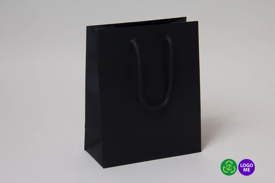 8W x 4D x 10H, Matte Gaia Eurotote Bags with Paper Rope Handles, Black