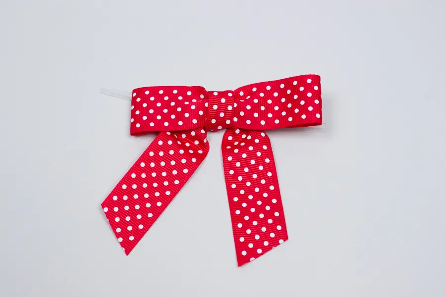 3W x 2-3/4 Bow, Pre-Tied Grosgrain Polka Dot Bows With Wire Twist, Red Polka Dots Grosgrain