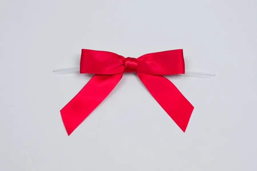 2-1/2W x 2 Bow, Pre-Tied Satin Bows With Wire Twist, Red Satin
