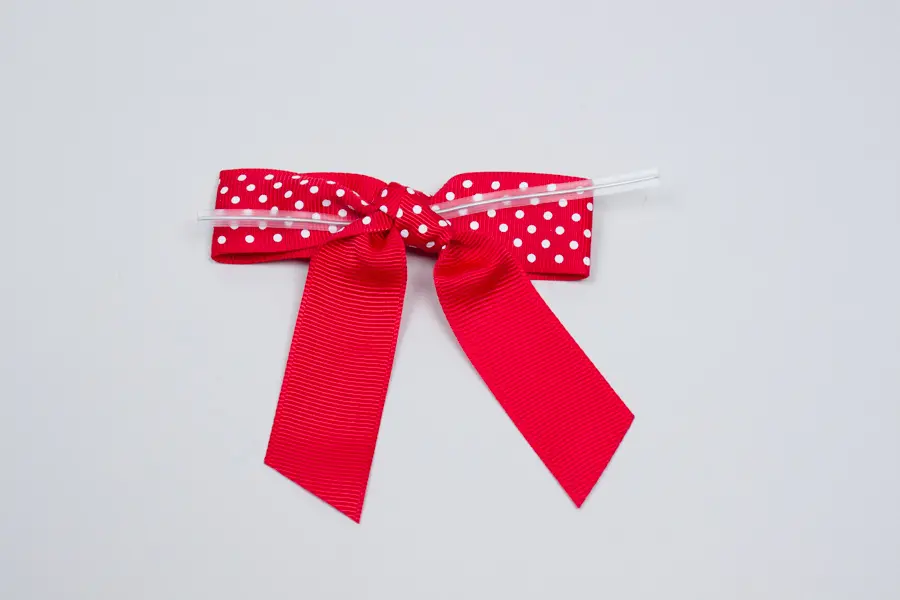 3W x 2-3/4 Bow, Pre-Tied Grosgrain Polka Dot Bows With Wire Twist, Red Polka Dots Grosgrain