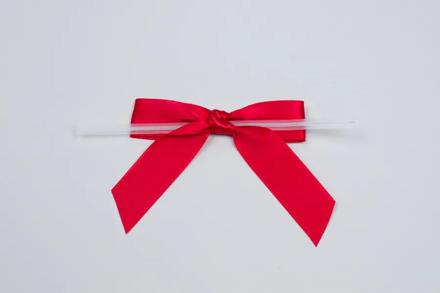 2-1/2W x 2 Bow, Pre-Tied Satin Bows With Wire Twist, Red Satin