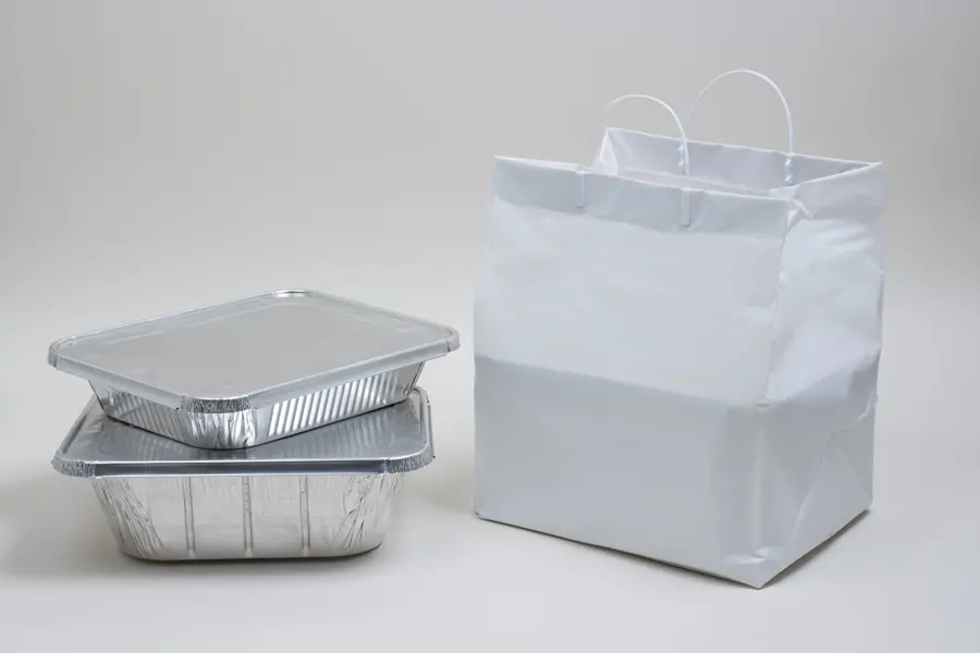 12W x 10D x 14H, White Plastic Catering Bags with Clip Loop Handles