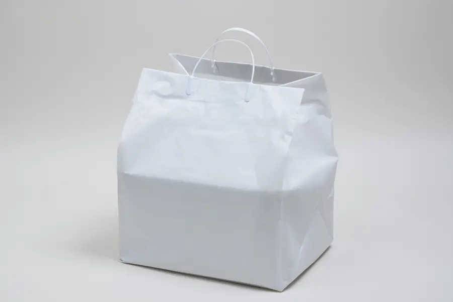 12W x 10D x 14H, White Plastic Catering Bags with Clip Loop Handles