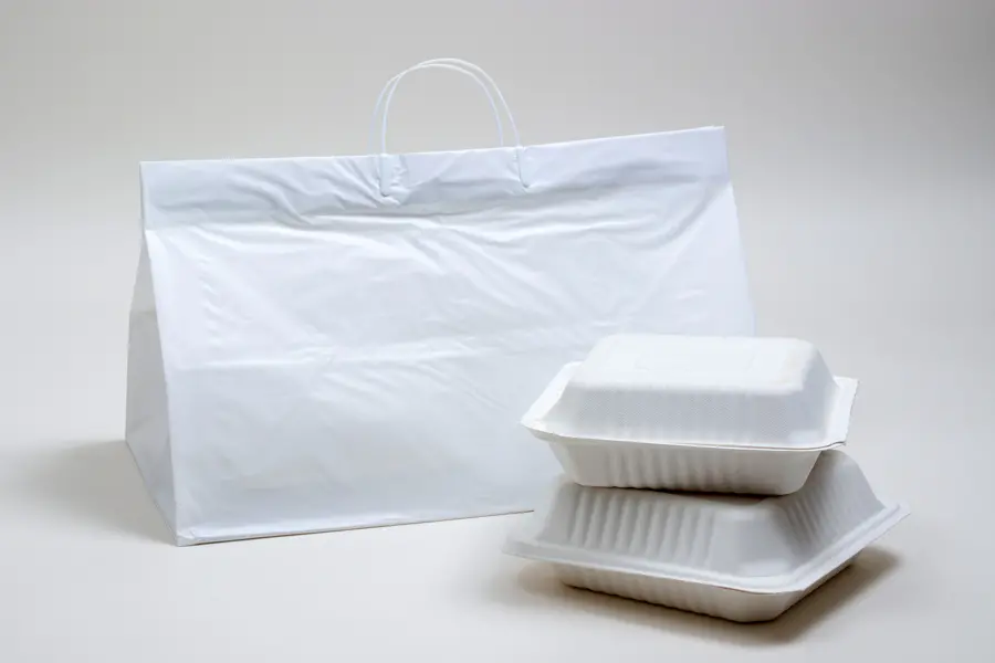 19W x 10D x 12H, White Plastic Catering Bags with Clip Loop Handles