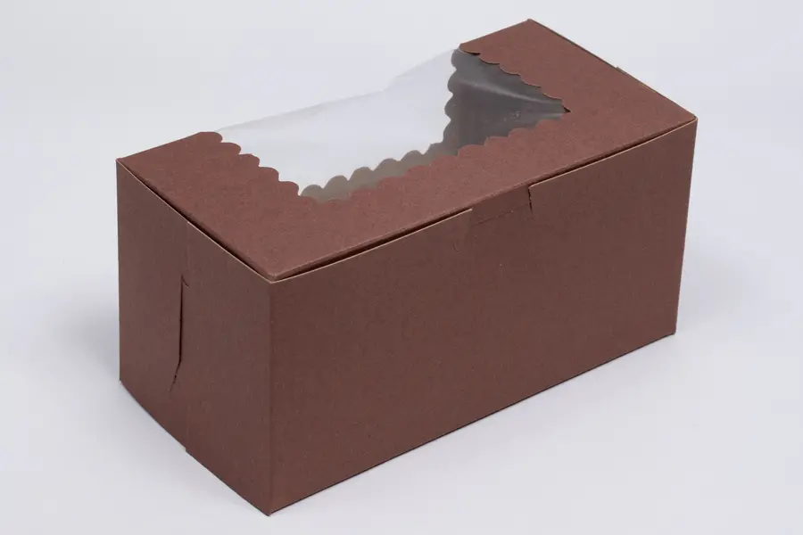 8L x 4W x 4H, Chocolate Cocoa Brown Bakery Boxes with Window, Chocolate Brown