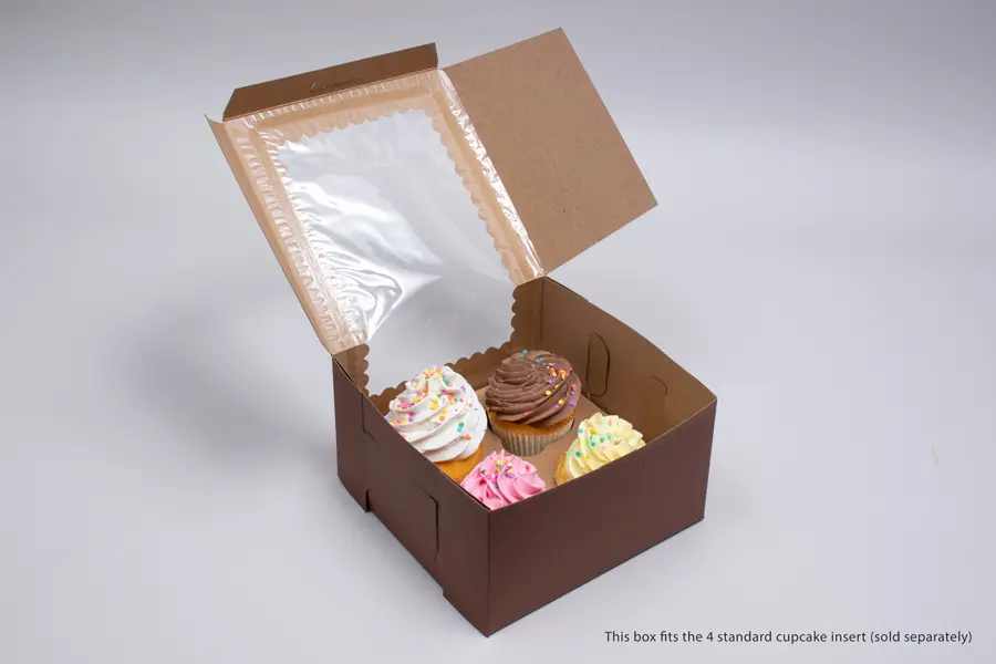 7L x 7W x 4H, Chocolate Cocoa Brown Bakery Boxes with Window, Chocolate Brown