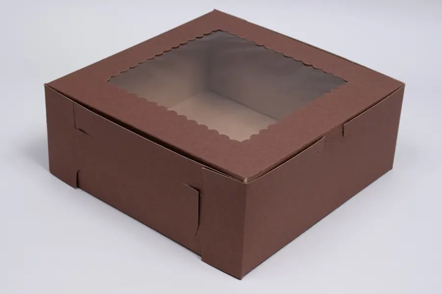 10L x 10W x 4H, Chocolate Cocoa Brown Bakery Boxes with Window, Chocolate Brown