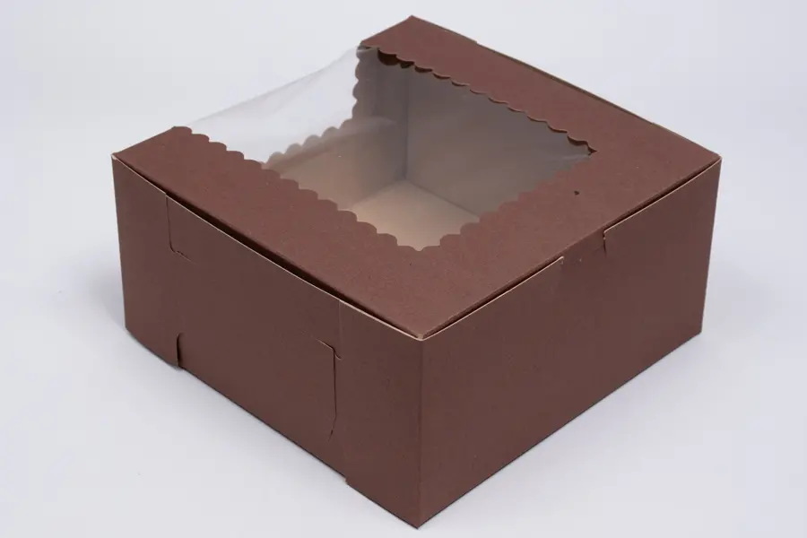 10L x 10W x 4H, Chocolate Cocoa Brown Bakery Boxes with Window, Chocolate Brown