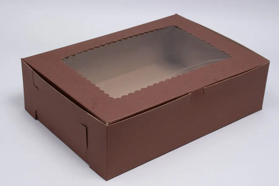 14L x 10W x 4H, Chocolate Cocoa Brown Bakery Boxes with Window, Chocolate Brown
