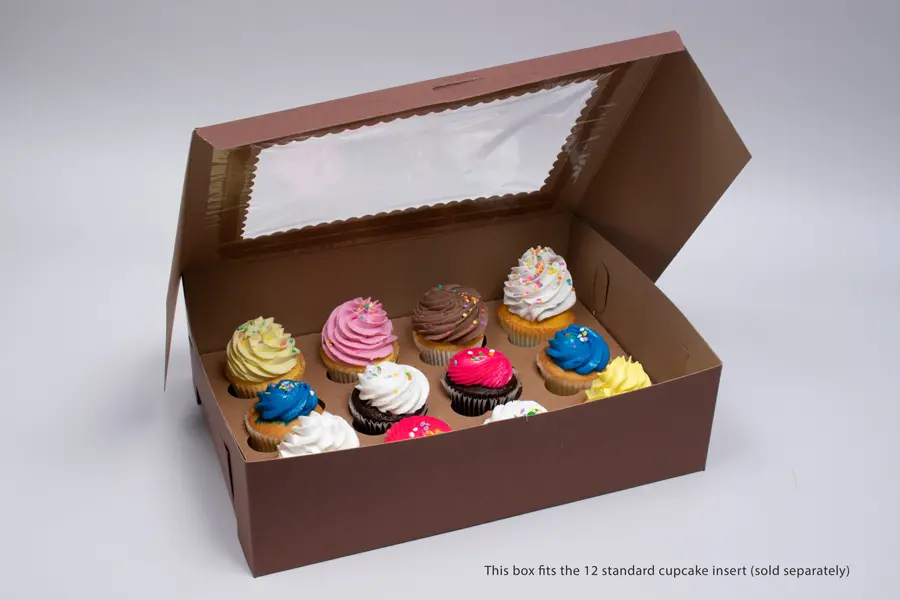 14L x 10W x 4H, Chocolate Cocoa Brown Bakery Boxes with Window, Chocolate Brown