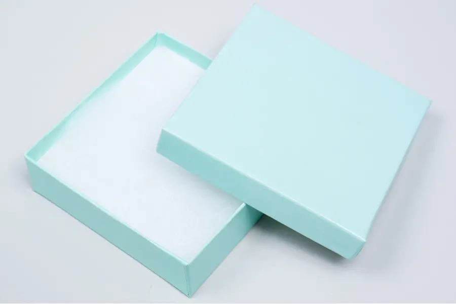 3-1/2L x 3-1/2W x 1H, 2-Piece Set-Up Jewelry Boxes w/Fiber Insert, Blue Ice Gloss