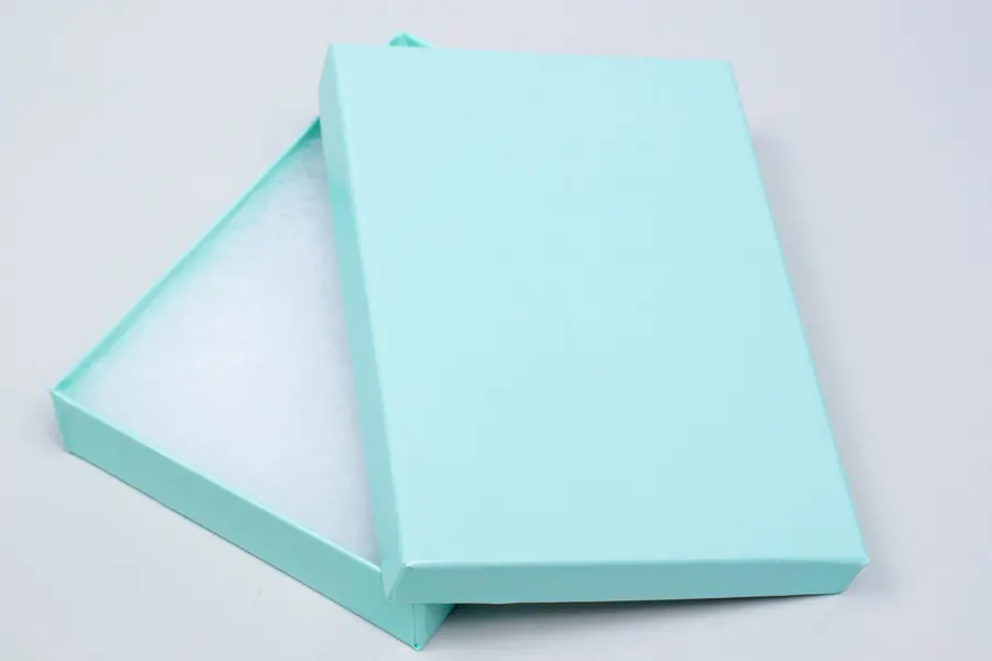3-3/4L x 5-1/4W x 7/8H, 2-Piece Set-Up Jewelry Boxes w/Fiber Insert, Blue Ice Gloss