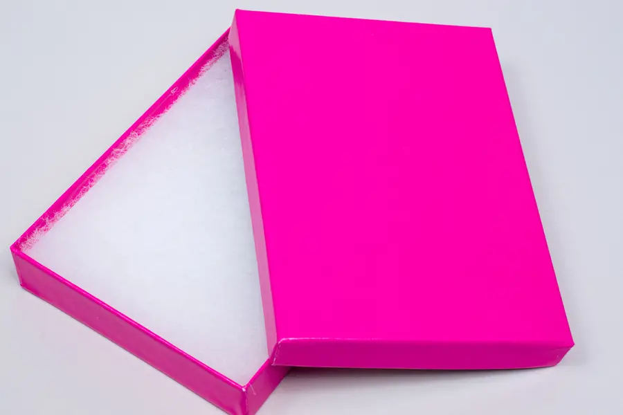 3-3/4L x 5-1/4W x 7/8H, 2-Piece Set-Up Jewelry Boxes w/Fiber Insert, Fuchsia Gloss
