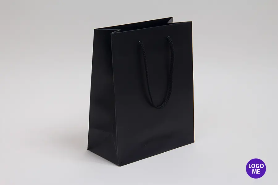 6W x 3-1/2D x 6-1/2H, Matte Eurotote Bags with Rope Handles, Black Matte