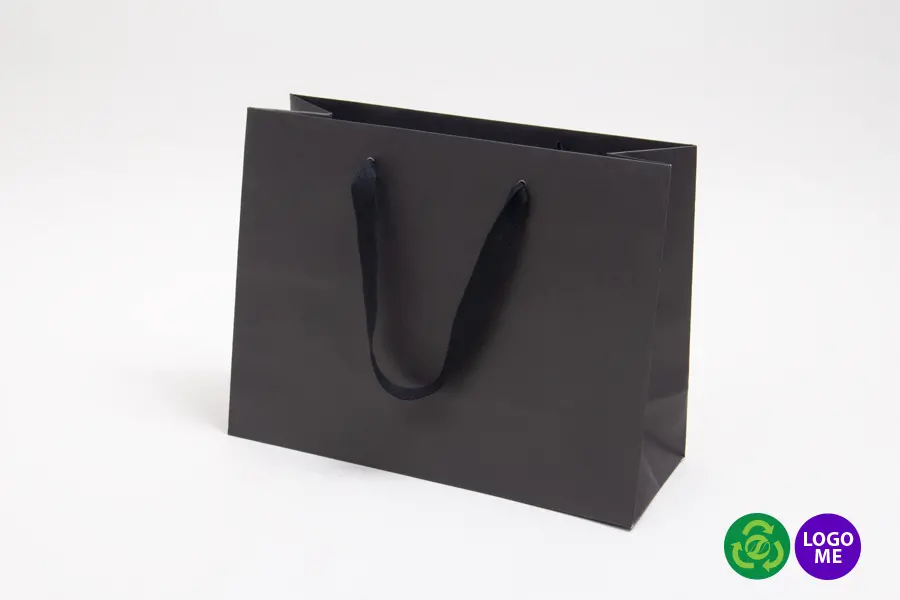 13W x 5D x 10H, Matte Eurotote Bags with Twill Ribbon Handles, Black Matte