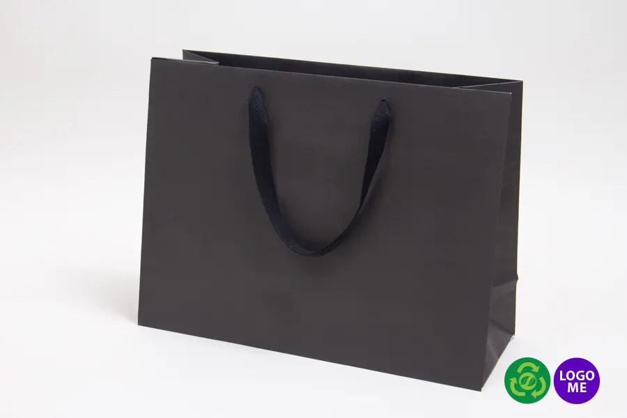 16W x 6D x 12H, Matte Eurotote Bags with Twill Ribbon Handles, Black Matte