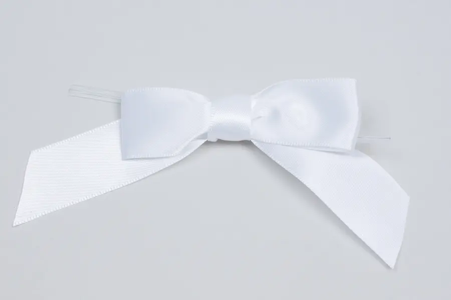 2-1/2W x 2 Bow, Pre-Tied Satin Bows With Wire Twist, White Satin