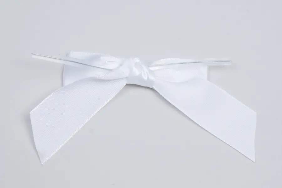 2-1/2W x 2 Bow, Pre-Tied Satin Bows With Wire Twist, White Satin
