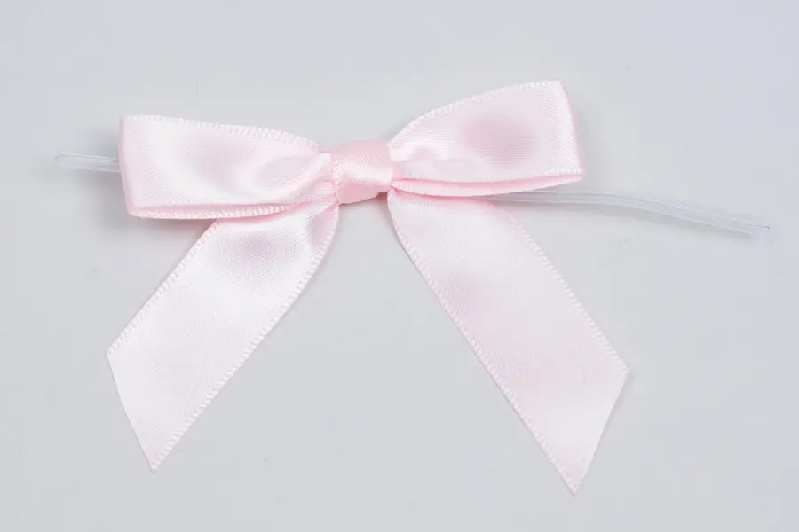 2-1/2W x 2 Bow, Pre-Tied Satin Bows With Wire Twist, Light Pink Satin