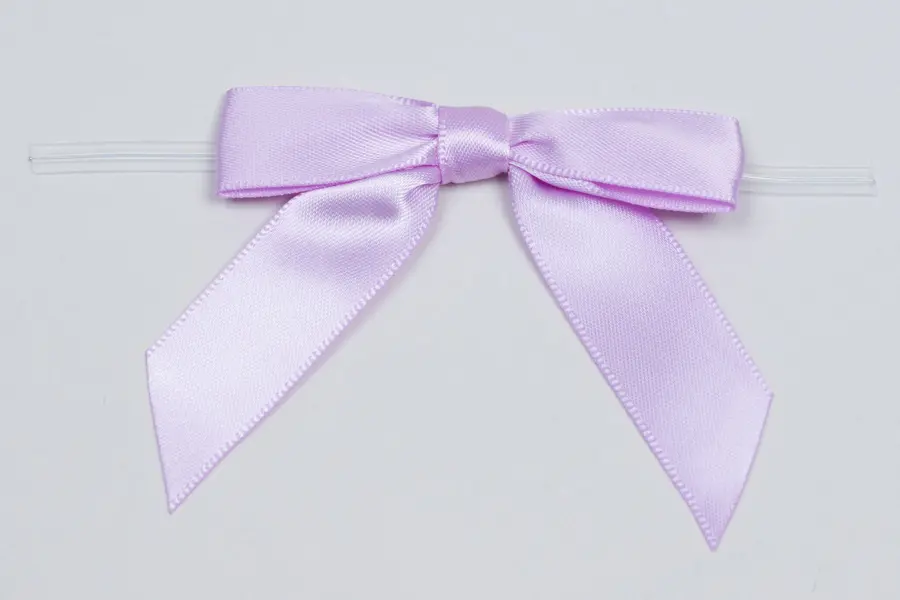 2-1/2W x 2 Bow, Pre-Tied Grosgrain Polka Dot Bows With Wire Twist, Light Orchid Satin
