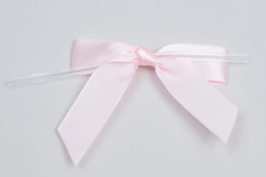 2-1/2W x 2 Bow, Pre-Tied Satin Bows With Wire Twist, Light Pink Satin