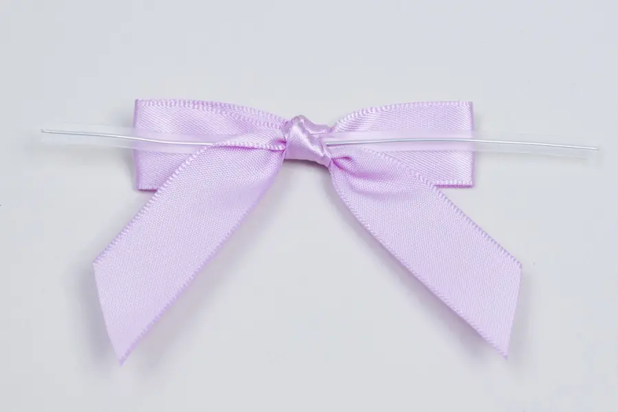 2-1/2W x 2 Bow, Pre-Tied Grosgrain Polka Dot Bows With Wire Twist, Light Orchid Satin