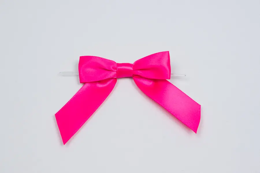 2-1/2W x 2 Bow, Pre-Tied Satin Bows With Wire Twist, Hot Pink Satin