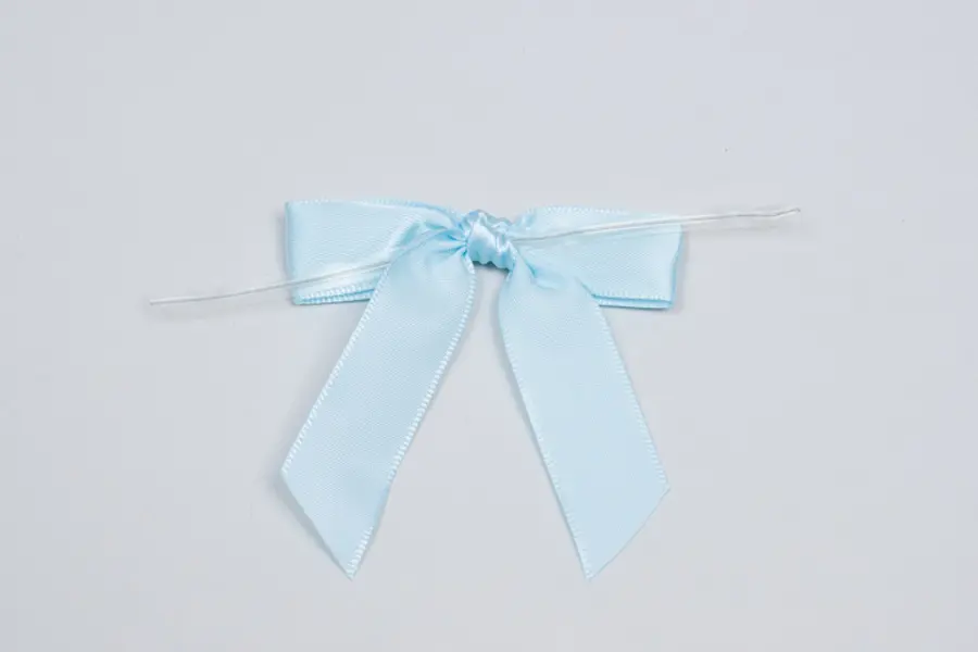 2-1/2W x 2 Bow, Pre-Tied Satin Bows With Wire Twist, Light Blue Satin