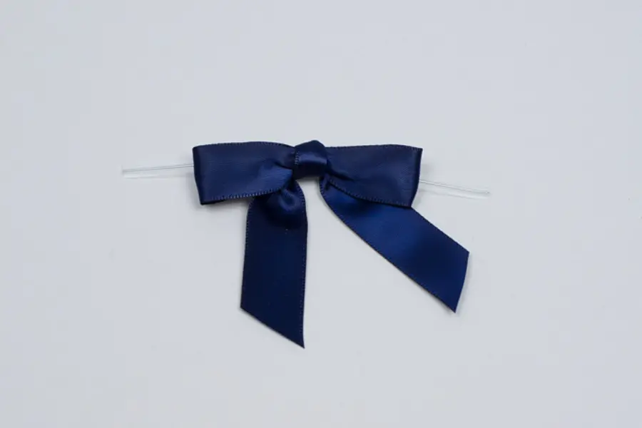 2-1/2W x 2 Bow, Pre-Tied Satin Bows With Wire Twist, Navy Blue Satin