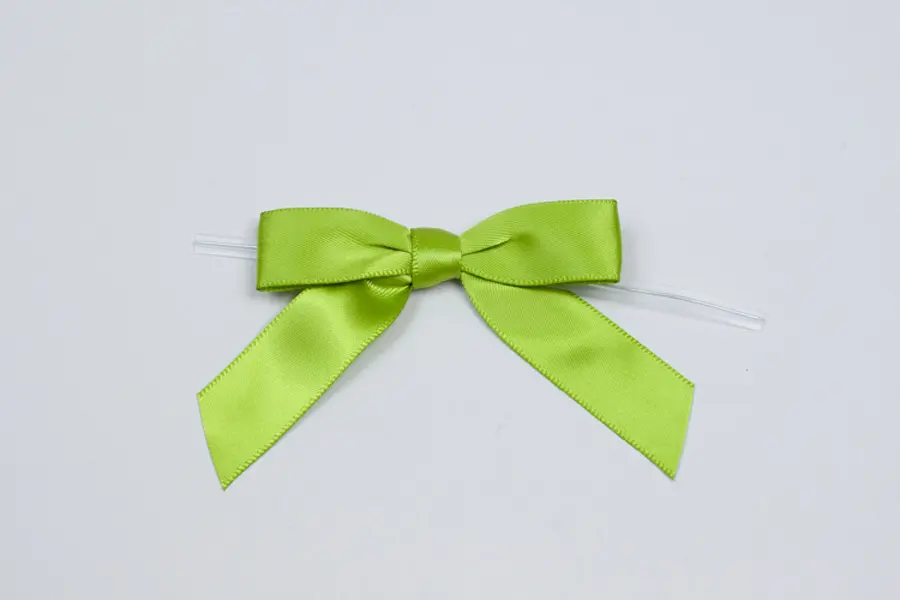 2-1/2W X 2 BOW, PRE-TIED SATIN BOWS WITH WIRE TWIST, KIWI SATIN