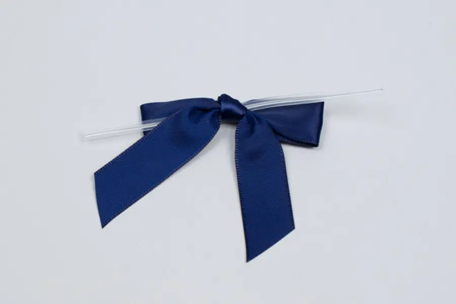 2-1/2W x 2 Bow, Pre-Tied Satin Bows With Wire Twist, Navy Blue Satin