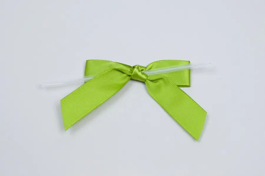 2-1/2W X 2 BOW, PRE-TIED SATIN BOWS WITH WIRE TWIST, KIWI SATIN