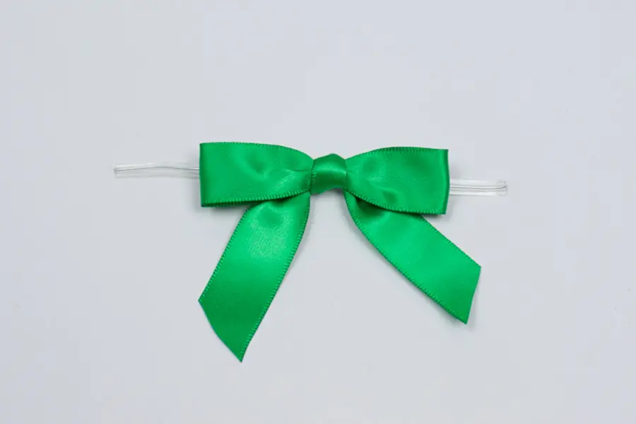 2-1/2W x 2 Bow, Pre-Tied Satin Bows With Wire Twist, Emerald Satin