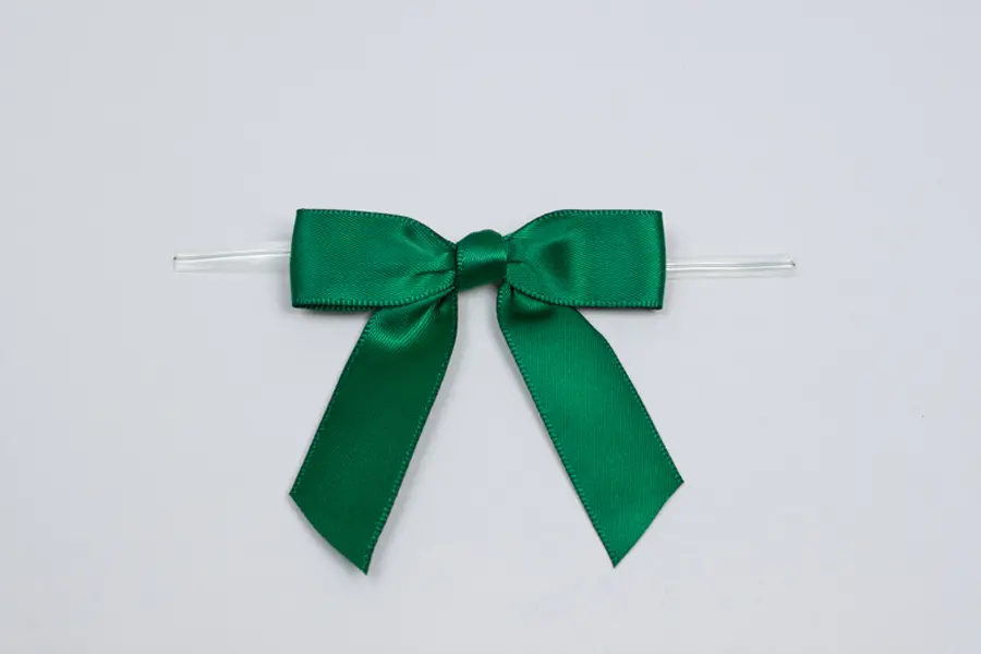2-1/2W x 2 Bow, Pre-Tied Satin Bows With Wire Twist, Forest Satin