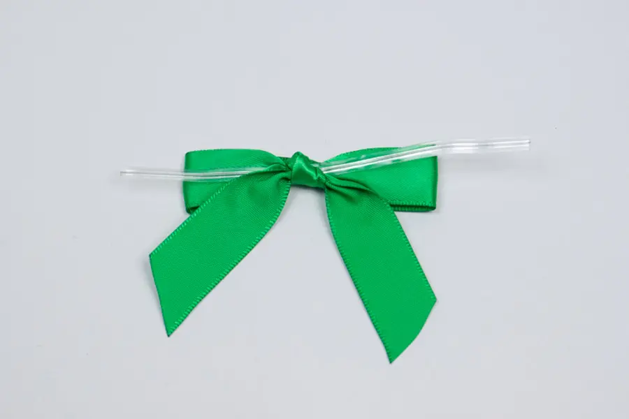 2-1/2W x 2 Bow, Pre-Tied Satin Bows With Wire Twist, Emerald Satin