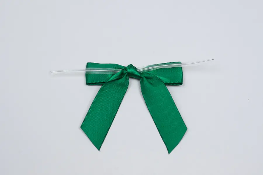 2-1/2W x 2 Bow, Pre-Tied Satin Bows With Wire Twist, Forest Satin
