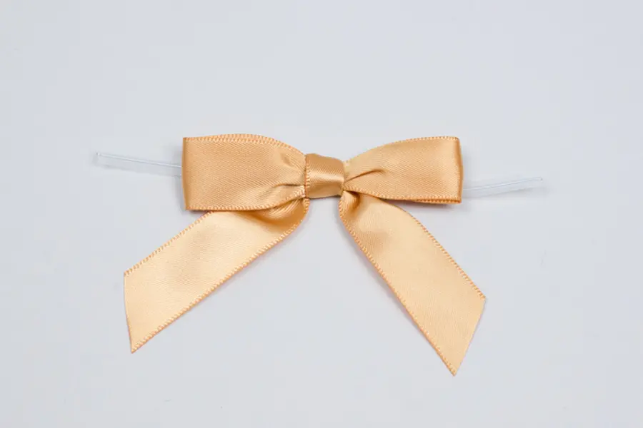 2-1/2W x 2 Bow, Pre-Tied Satin Bows With Wire Twist, Gold Satin