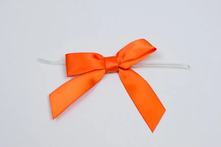 2-1/2W x 2 Bow, Pre-Tied Satin Bows With Wire Twist, Orange Satin