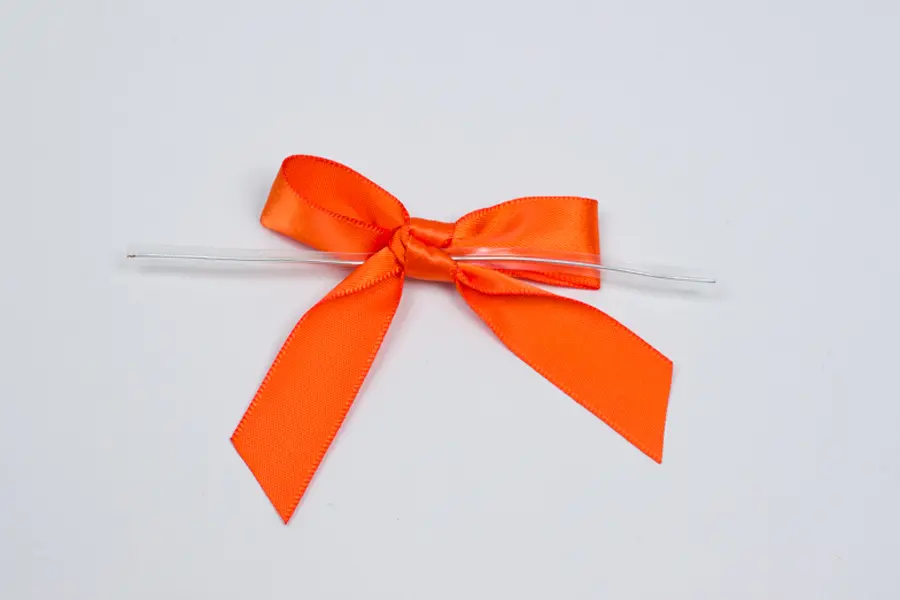2-1/2W x 2 Bow, Pre-Tied Satin Bows With Wire Twist, Orange Satin