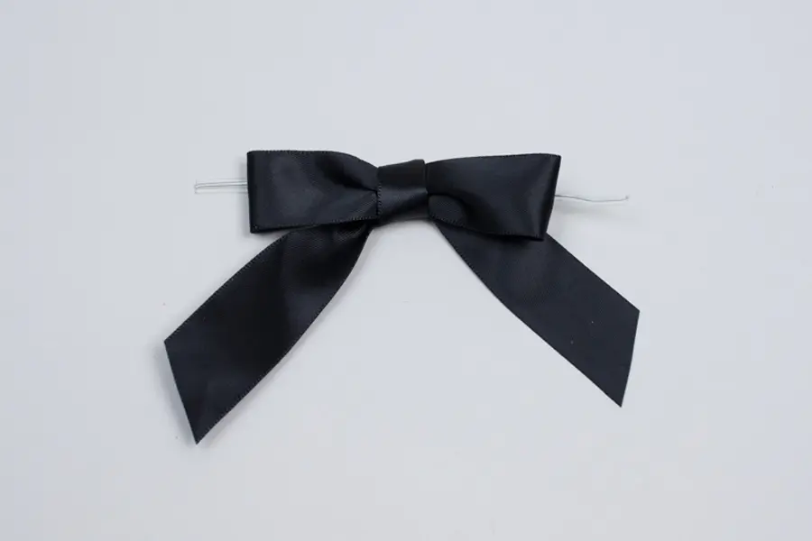 3W x 2-3/4 Bow, Pre-Tied Satin Bows With Wire Twist, Black Satin