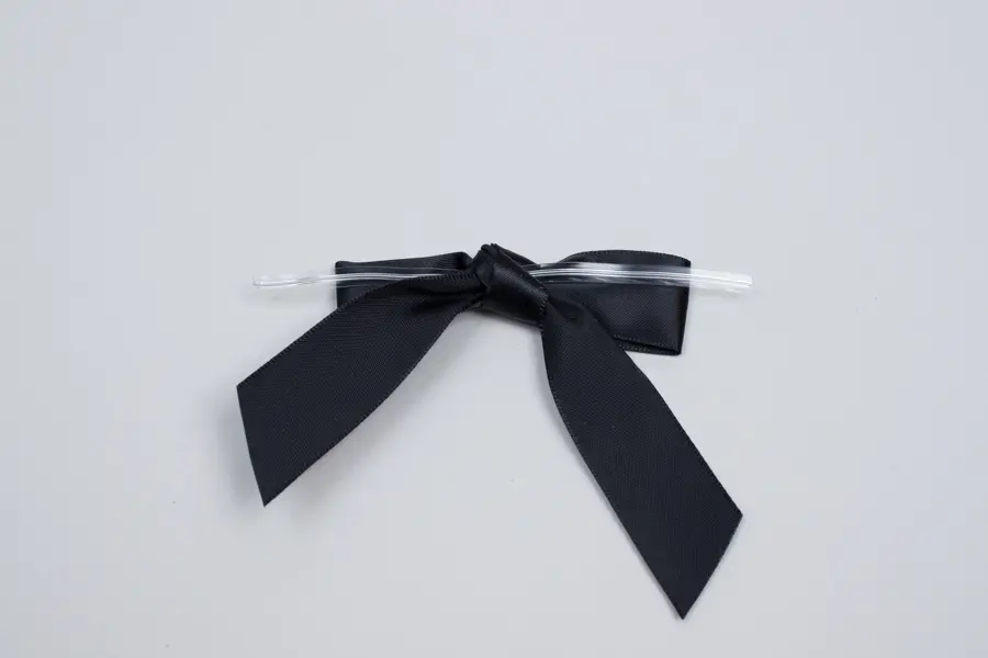 3W x 2-3/4 Bow, Pre-Tied Satin Bows With Wire Twist, Black Satin